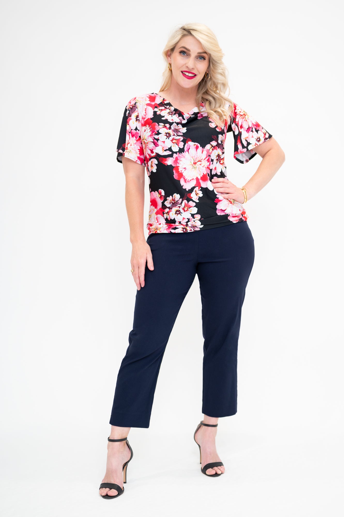 flutter sleeve cowl neck top