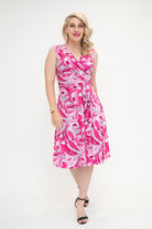 knee length  wrap dress with no  sleeves  pink