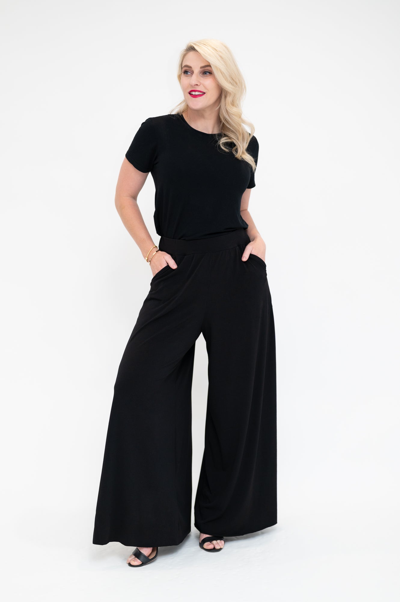 Back Palazzo wide leg flare pants in a long length available in Plus size pants