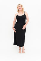 Slip  dress is available in regular and plus size dress options black long