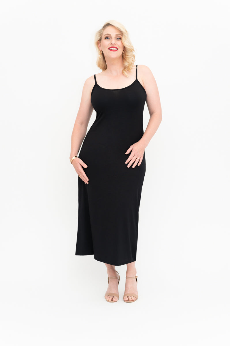 Slip  dress is available in regular and plus size dress options black long