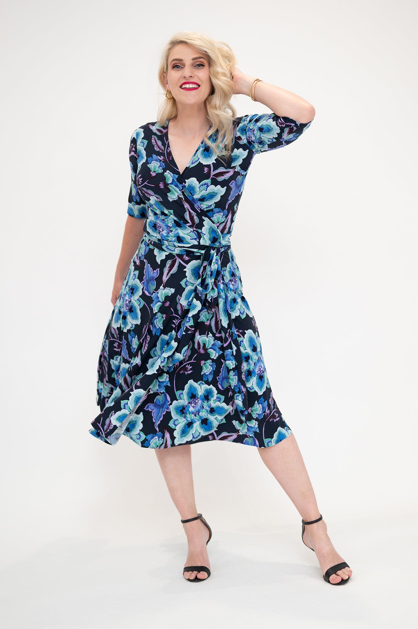 knee length Wrap dress is available in regular and plus size dress options