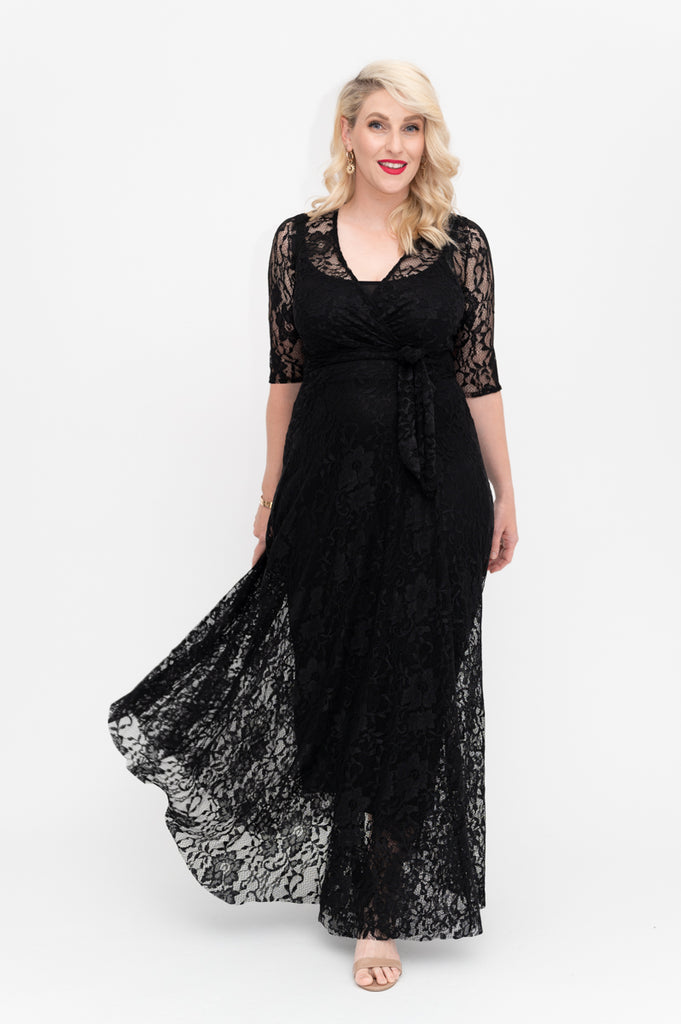 Wrap dress is available in regular and plus size dress options  black dress
