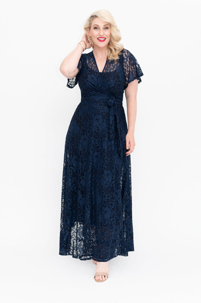 lace wrap dresses in maxi with slip dress