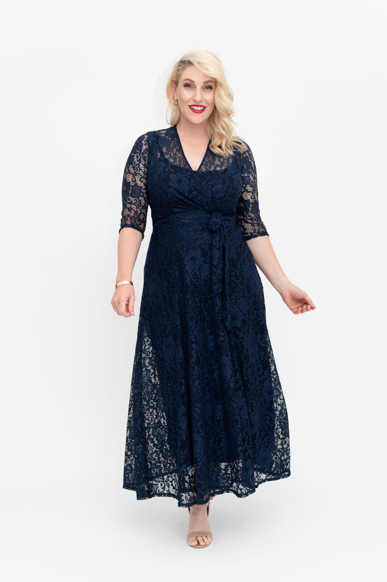 lace wrap dresses in maxi with slip dress with 3/4 sleeve midi