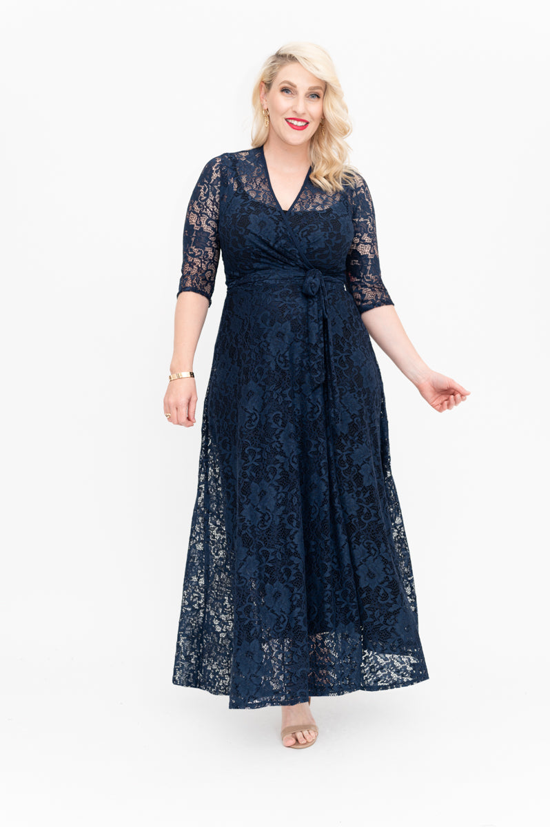 lace wrap dresses in maxi with slip dress front
