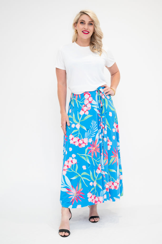 hydrangea Wrap skirt is available in regular and plus size dress options this variant is a midi front view