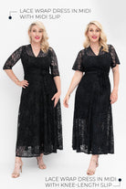 black lace cocktail wrap dress  midi