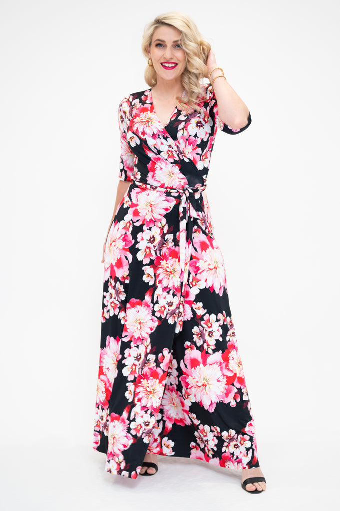 wrap dress in maxi with 3/4  sleeve 