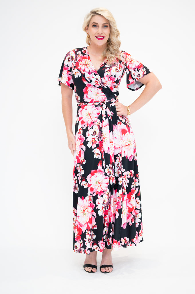 wrap dress in midi  with flutter sleeve 