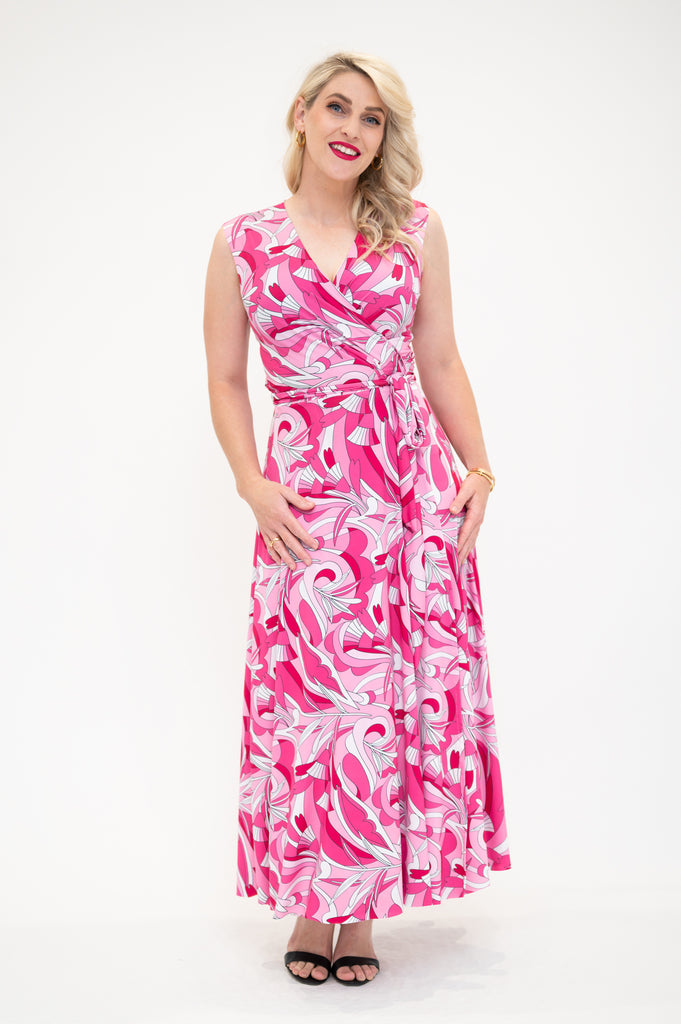 midi wrap dress with no sleeves  pink 
