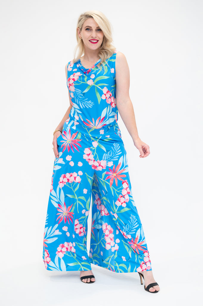 Hydrangea Palazzo wide leg flare pants in a regular length long pant blue 