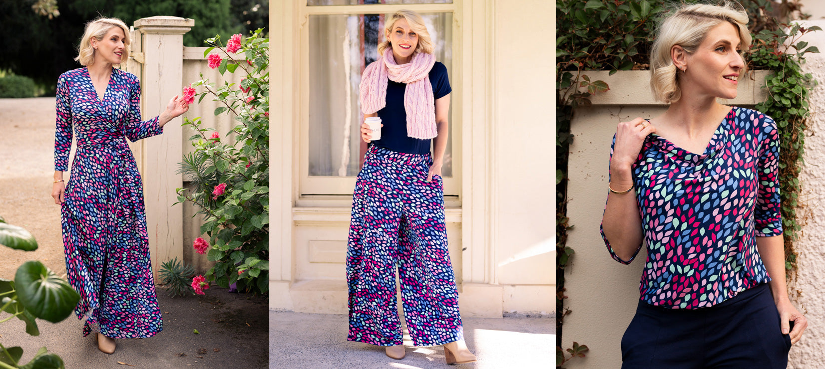 Collection Lara OG navy and pink floral geometric