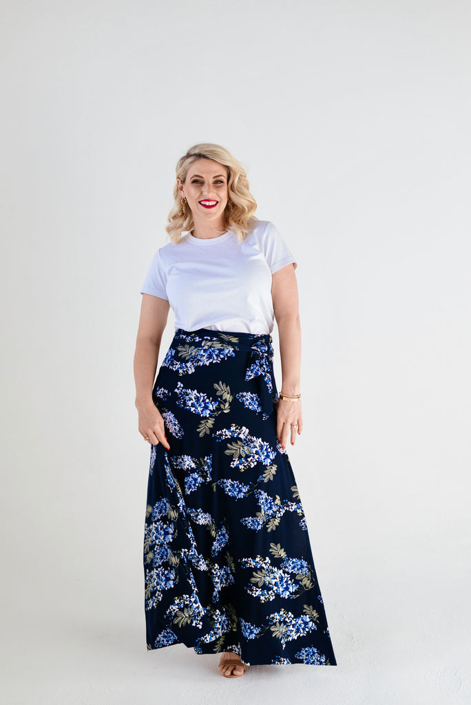 Wrap skirt is available in regular and plus size dress options Chloe print 