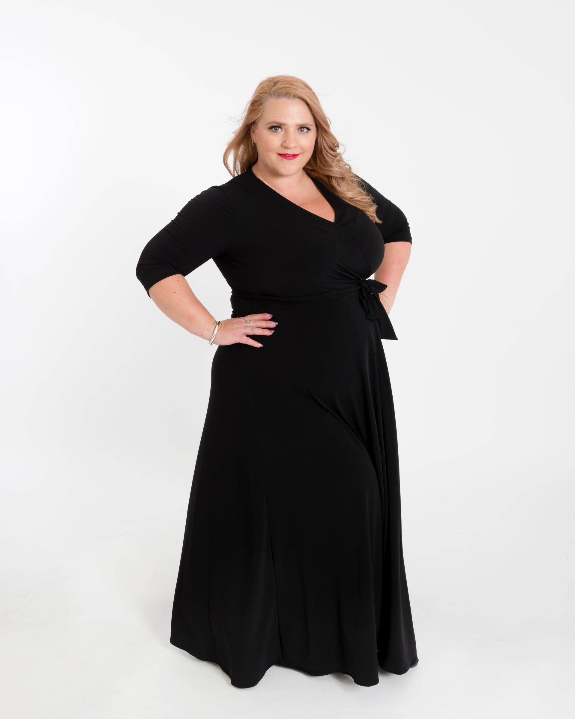 jersey wrap dress australia Black Wrap Jersey Dress in knee, midi and maxi By Samantha