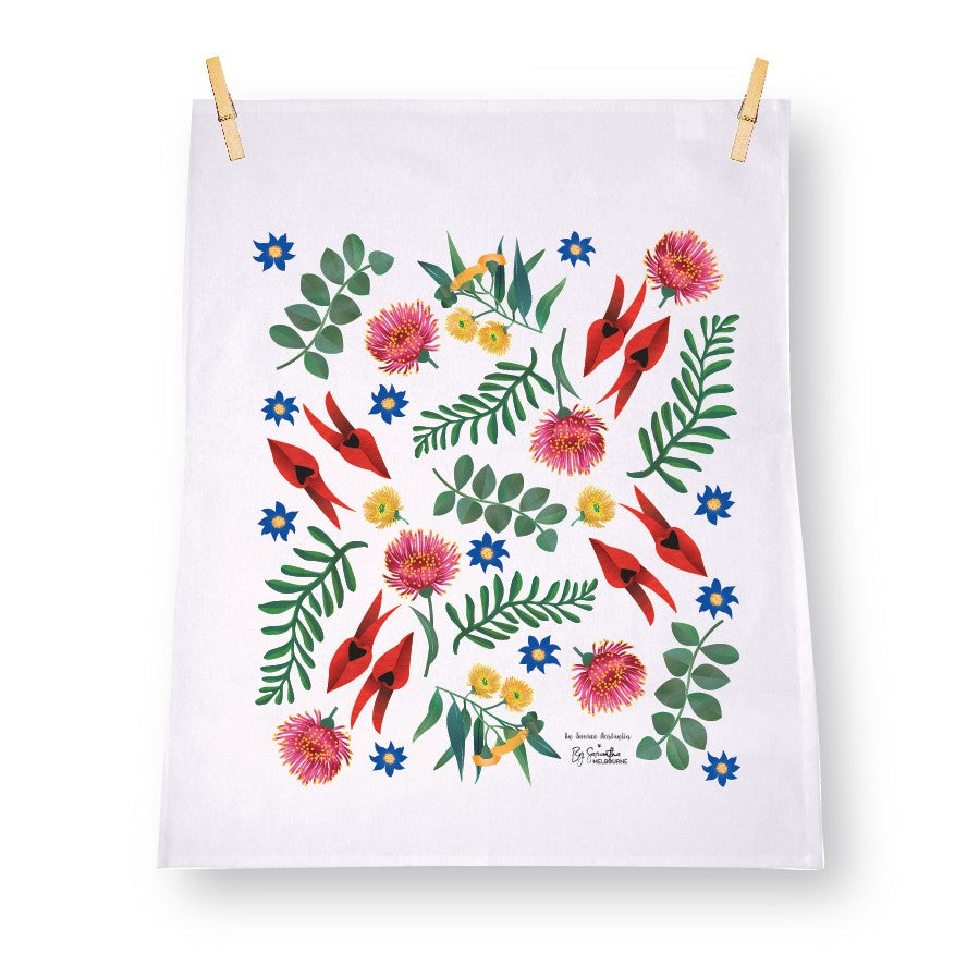 Australian print on linen tea towel 