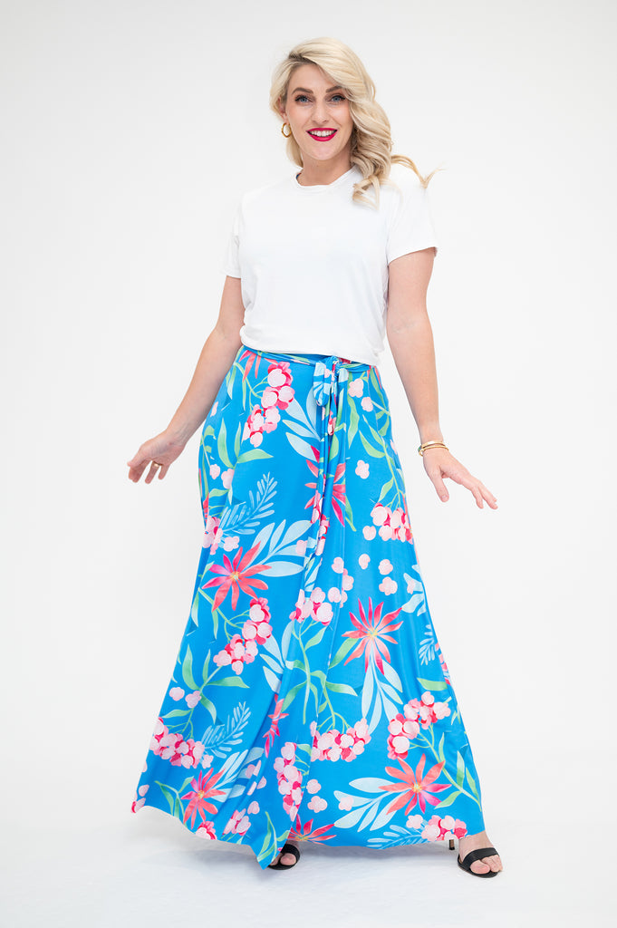 hydrangea Wrap skirt is available in regular and plus size dress options this variant is a maxi 