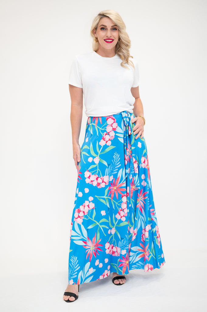 hydrangea Wrap skirt is available in regular and plus size dress options this variant is a maxi  front view 