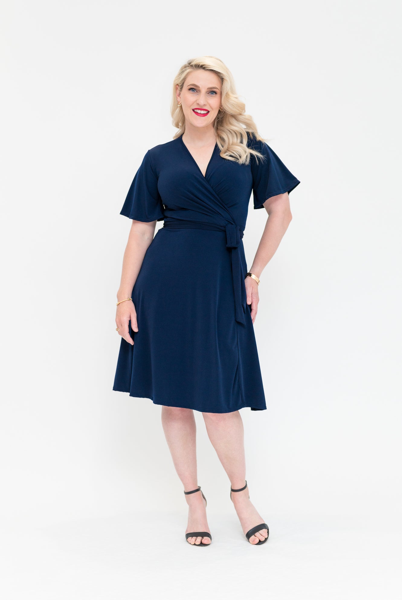 knee length wrap dresses for women Orange Cotton Poplin Drop Shoulder Sleeves Knee Length Wrap Dress 58" / Tall (5'7" and above)