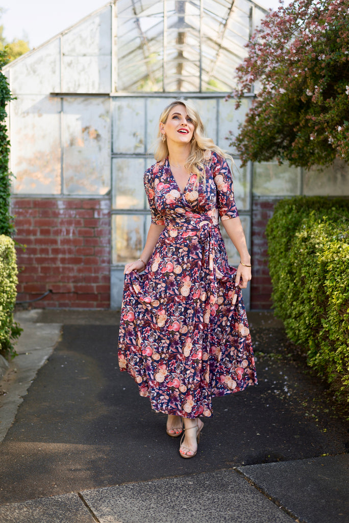Wrap dress is available in regular and plus size dress options  midi 3/4 sleeve 
